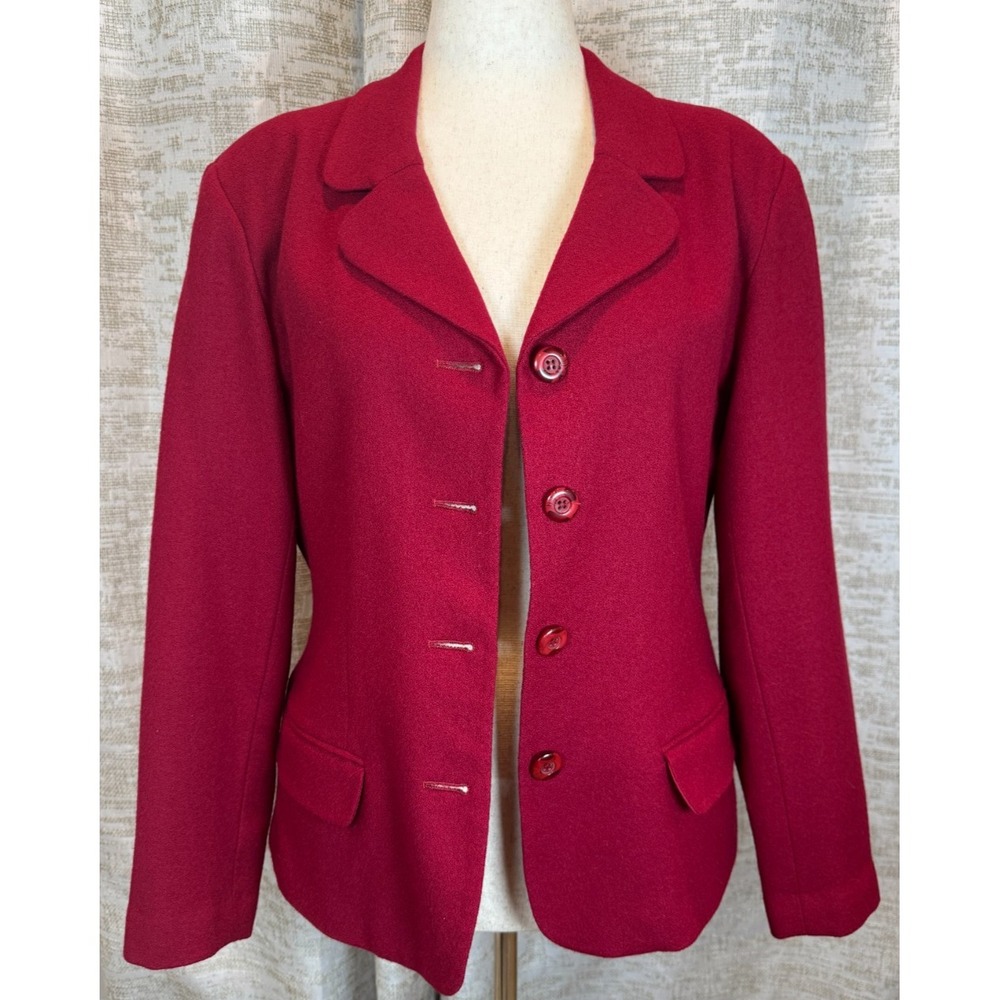 Stephanie Andrews Red Wool 4-Button Blazer Women's 16 Fits 12-14 Office Chic